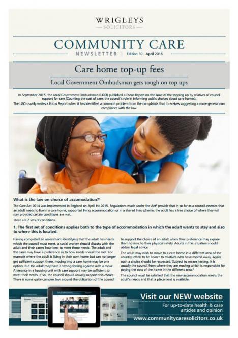 Care Home Top Up Fees England